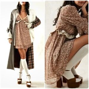 NWT Free People Pennie Printed Babydoll Mini Dress Ivory Combo XS